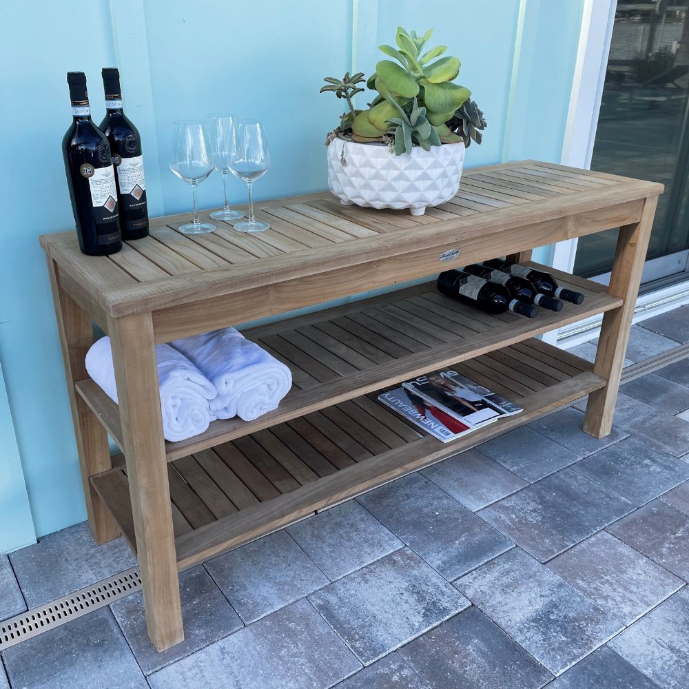 Teak Console Table with Shelves
