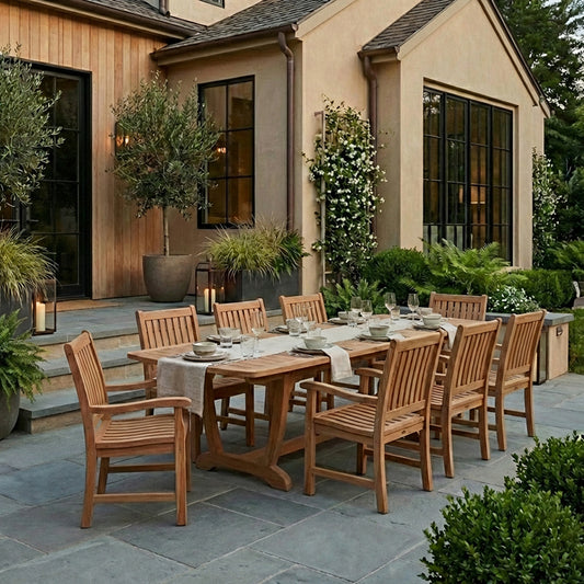 Compass 9pc Teak Dining Set with Dual Extension Table