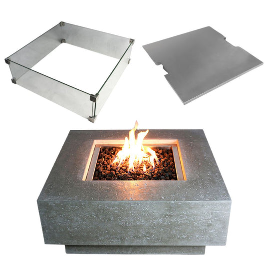Manhattan Light Grey Cast Concrete Fire Pit Value Bundle *INCLUDES LID & WINDSCREEN*