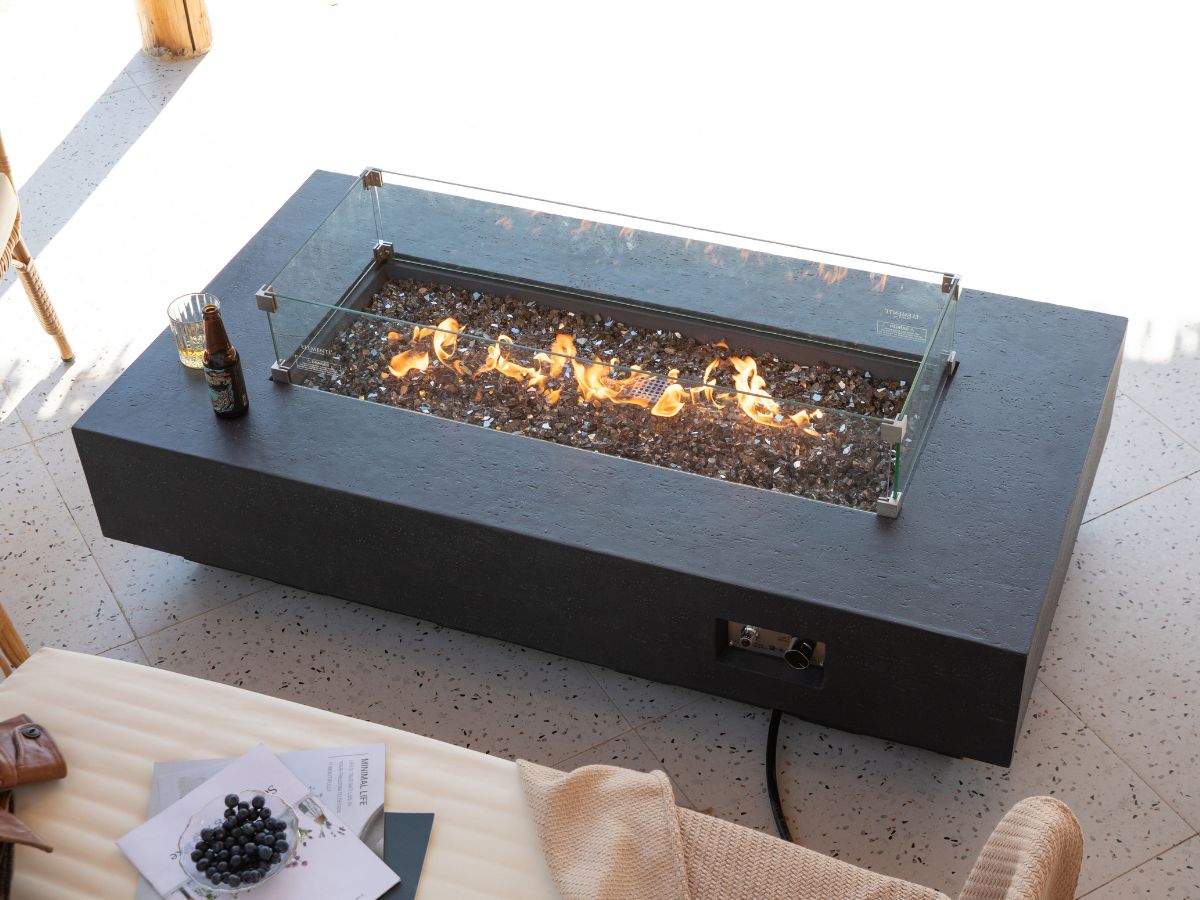 Positano Dark Grey Cast Concrete Fire Table