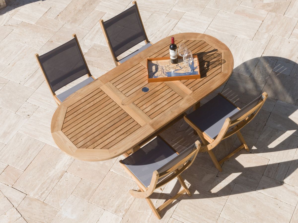 Sailmate 7pc Oval Teak Dining Set with Single Leaf Extension Table