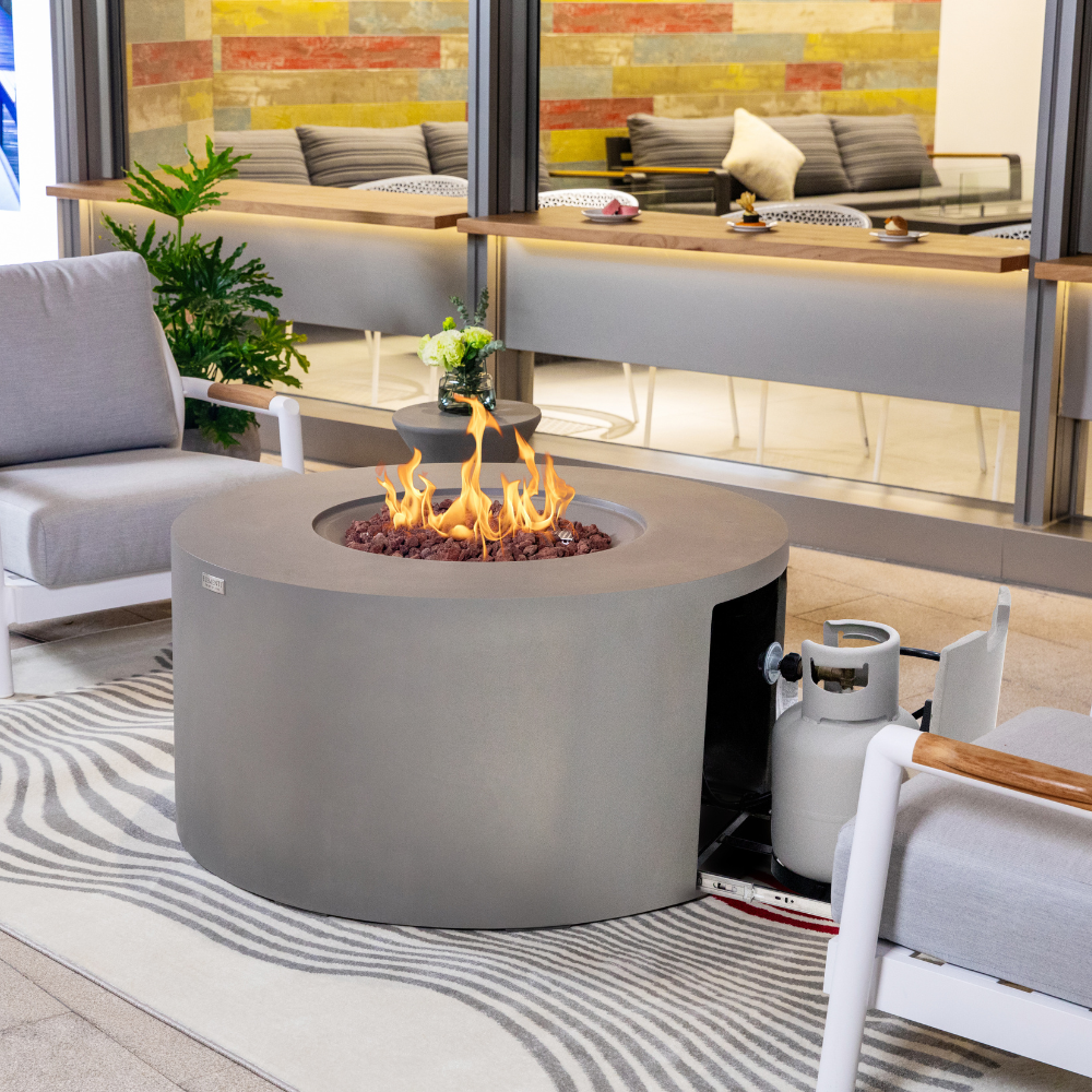 Pacaya Light Grey Cast Concrete Fire Table
