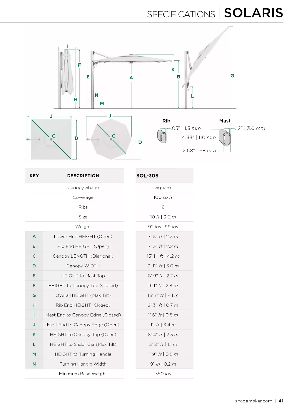 10' Sq Solaris Cantilever with Base & Wheels