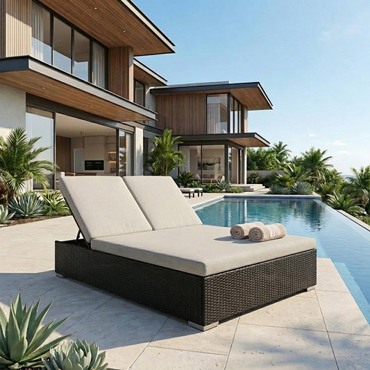 Universal Wicker Double Chaise Lounge - Caviar Black