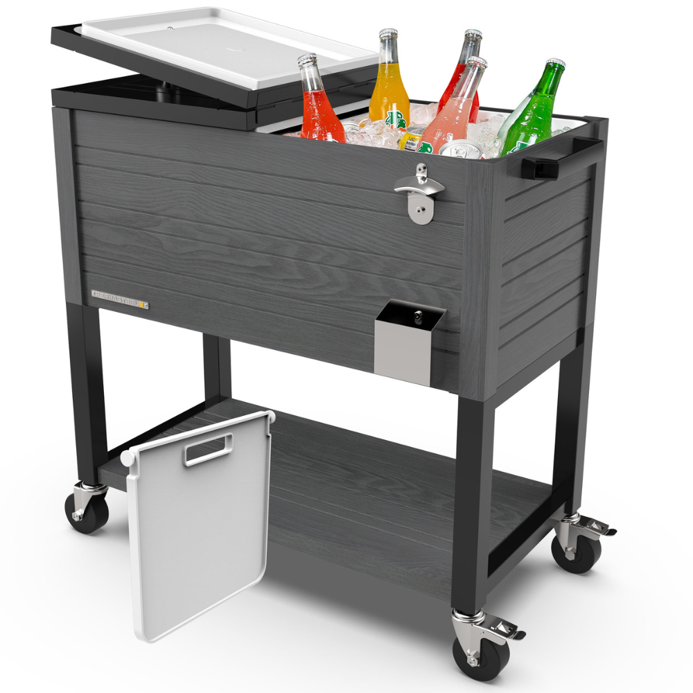 Woodgrain Rolling Patio Cooler with Divider