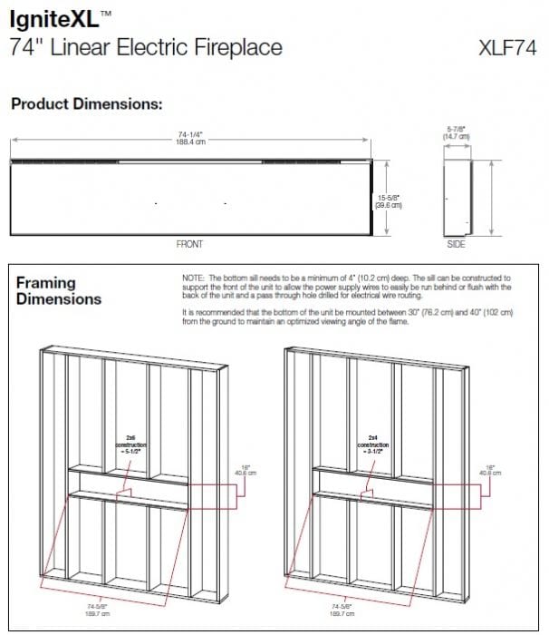 74" IgniteXL Linear Electric Fireplace