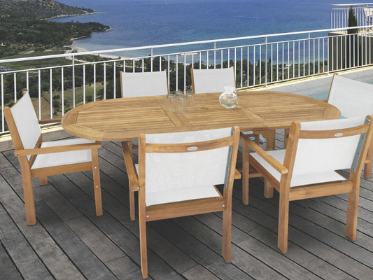 Captiva 7pc Oval Teak Dining Set with Single Leaf Extension Table