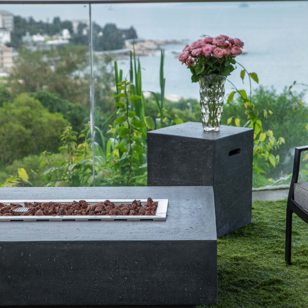 Dark Grey Textured Square Cast Concrete Propane Tank Cover