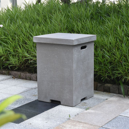 Light Grey Textured Square Cast Concrete Propane Tank Cover with Removable Lid