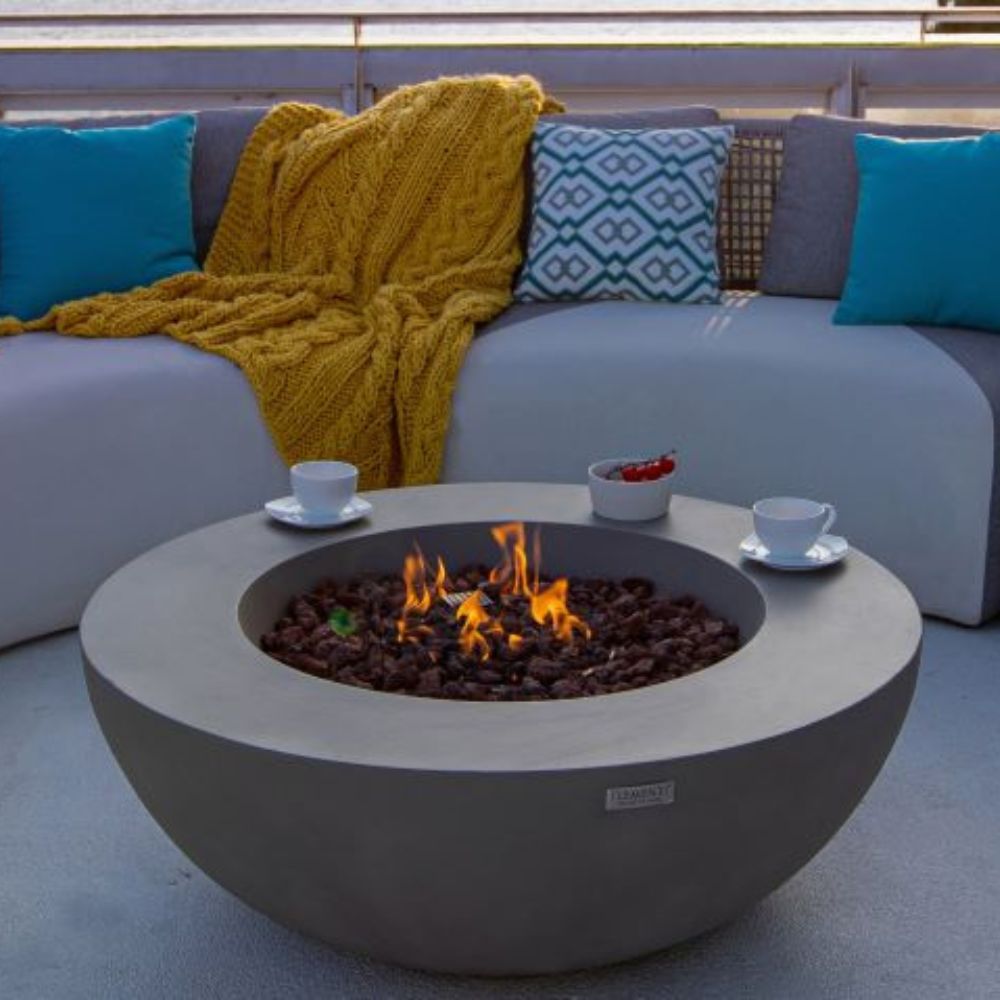 Lunar Bowl Light Grey Cast Concrete Fire Table