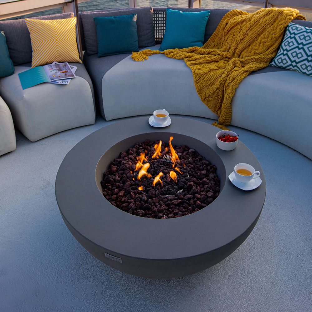 Lunar Bowl Light Grey Cast Concrete Fire Table