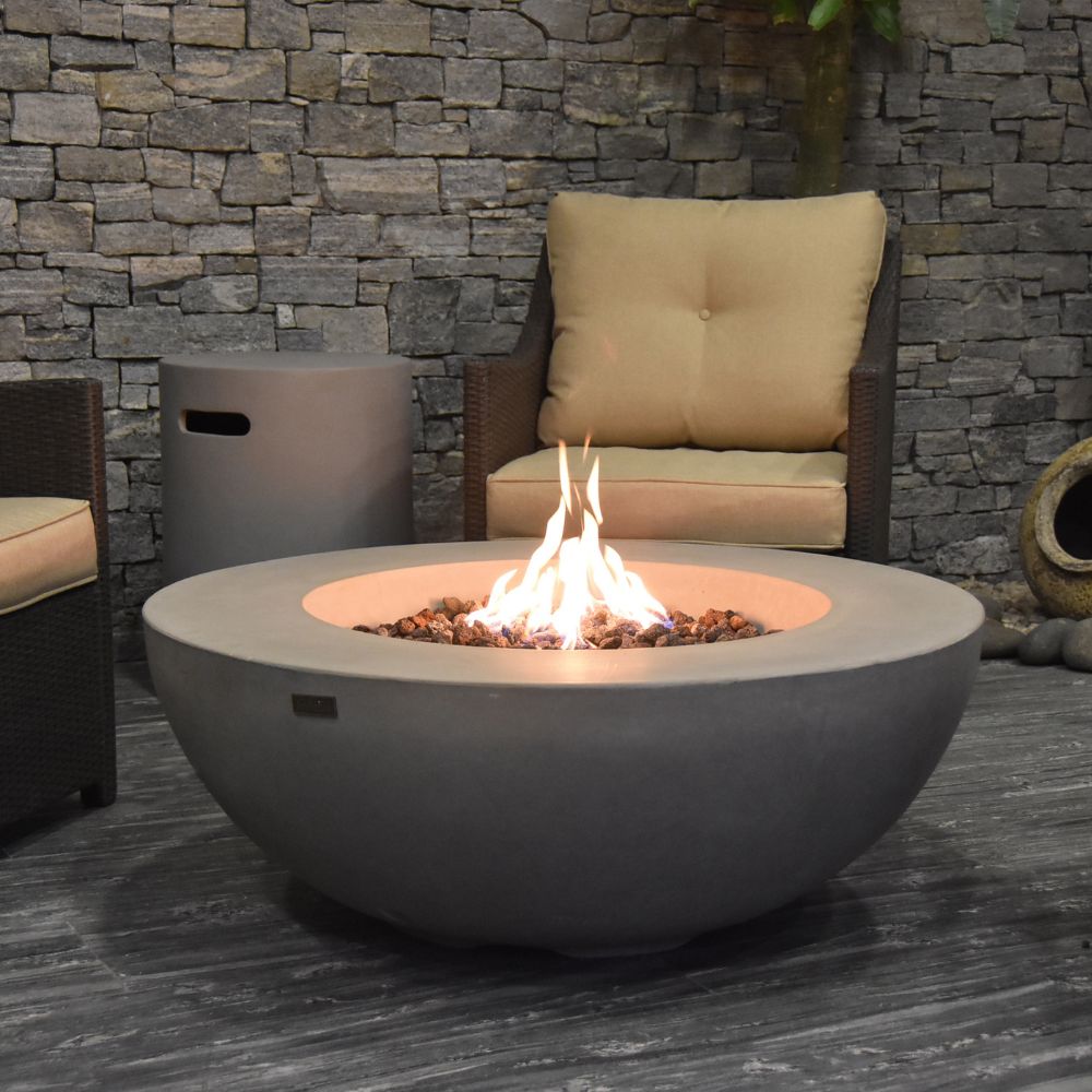 Lunar Bowl Light Grey Cast Concrete Fire Table