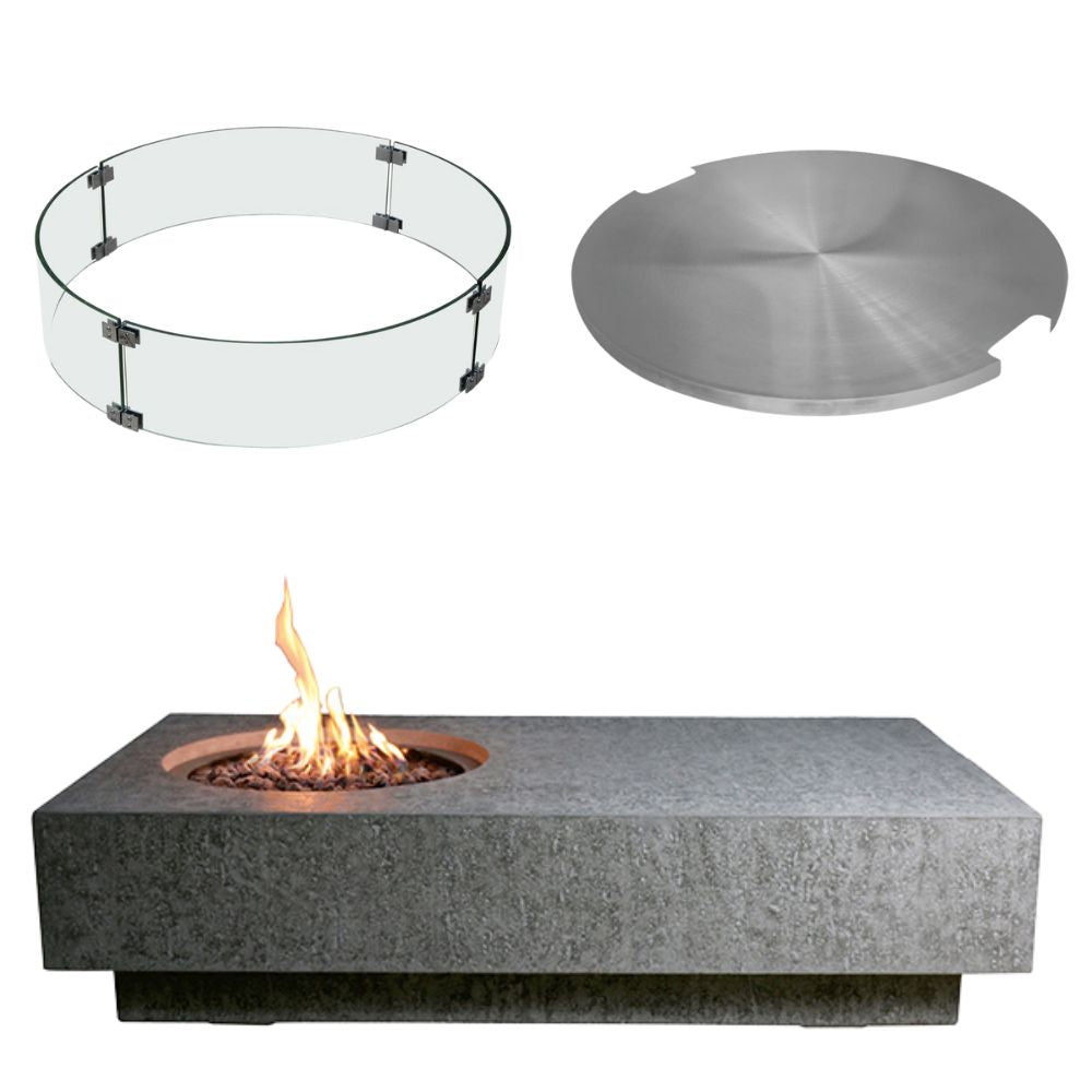 Metropolis Light Grey Cast Concrete Fire Table Value Bundle *INCLUDES LID & WINDSCREEN*