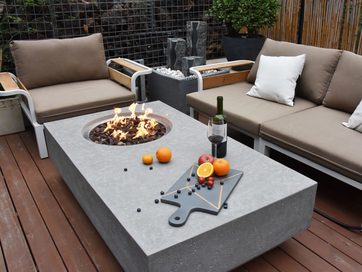 Metropolis Light Grey Cast Concrete Fire Table