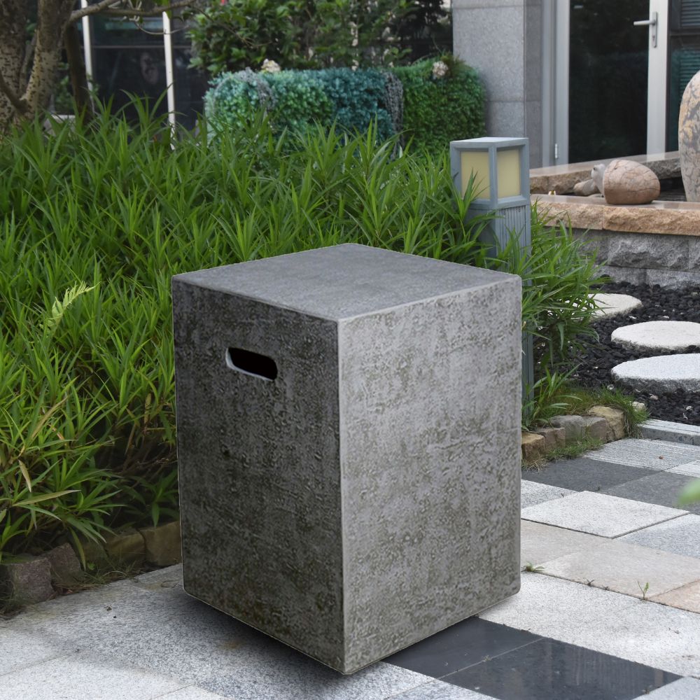 Light Grey Textured Square Cast Concrete Propane Tank Cover