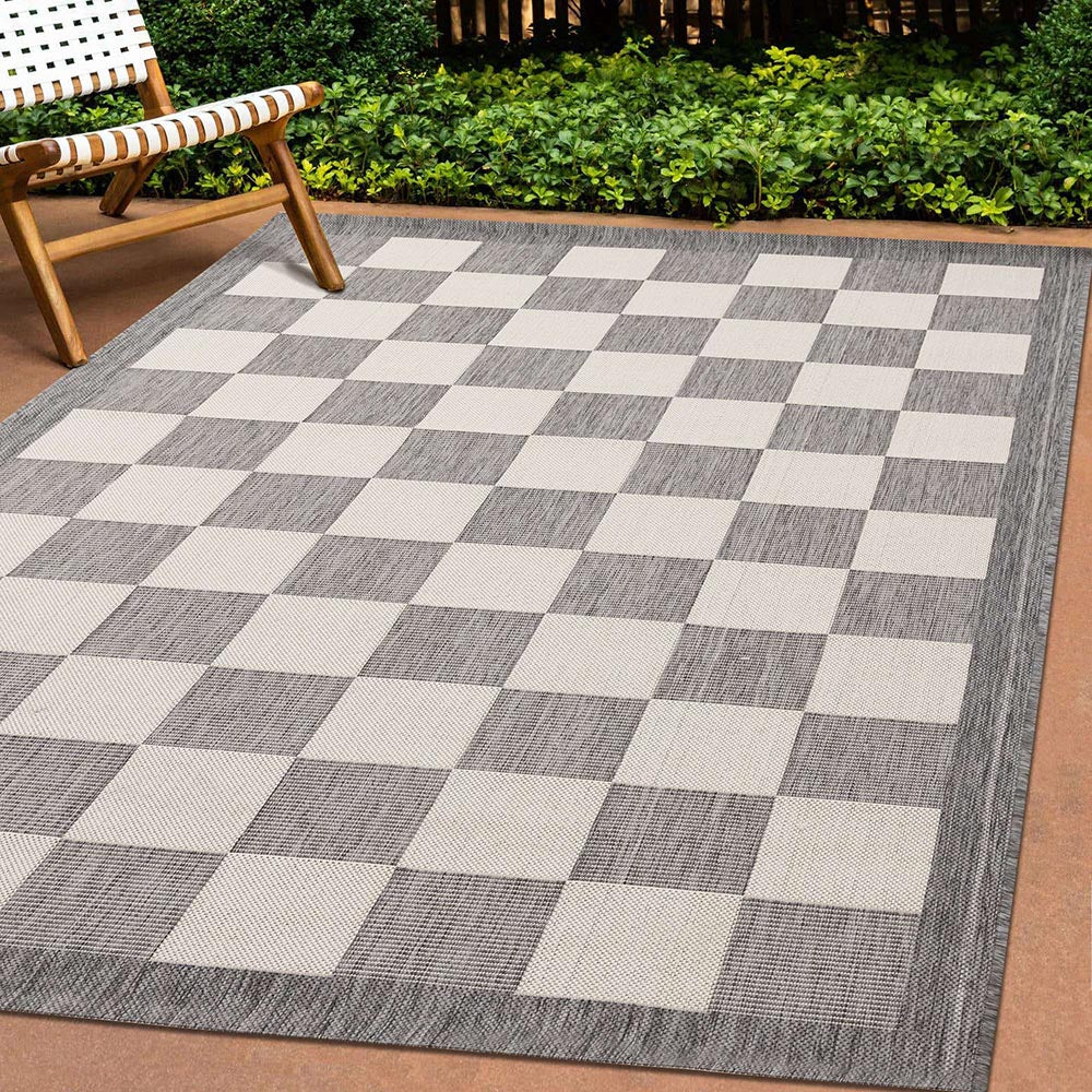 Checkered Outdoor Carpet - Light Grey/Cream