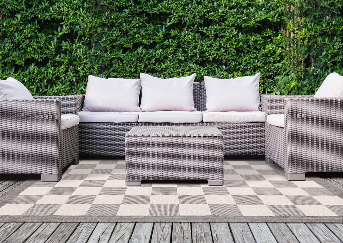 Checkered Outdoor Carpet - Light Grey/Cream