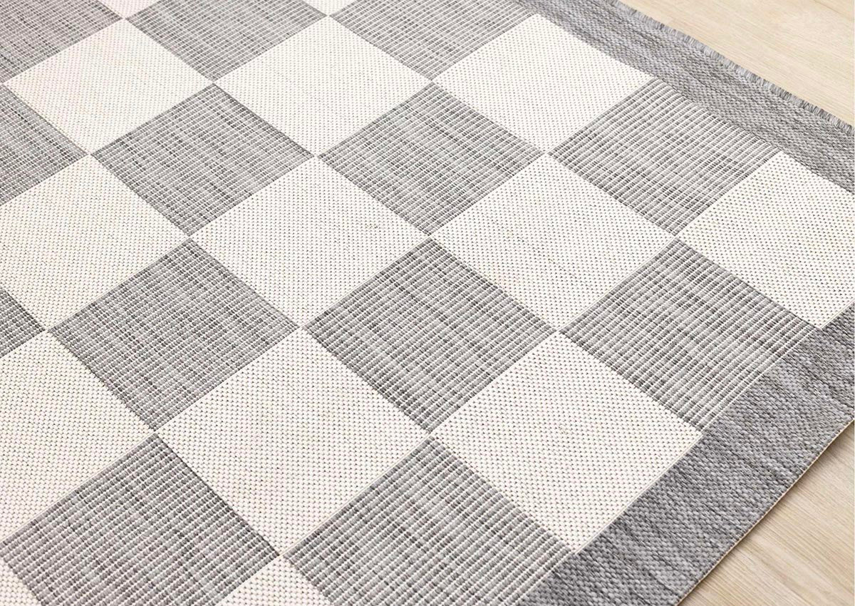 Checkered Outdoor Carpet - Light Grey/Cream