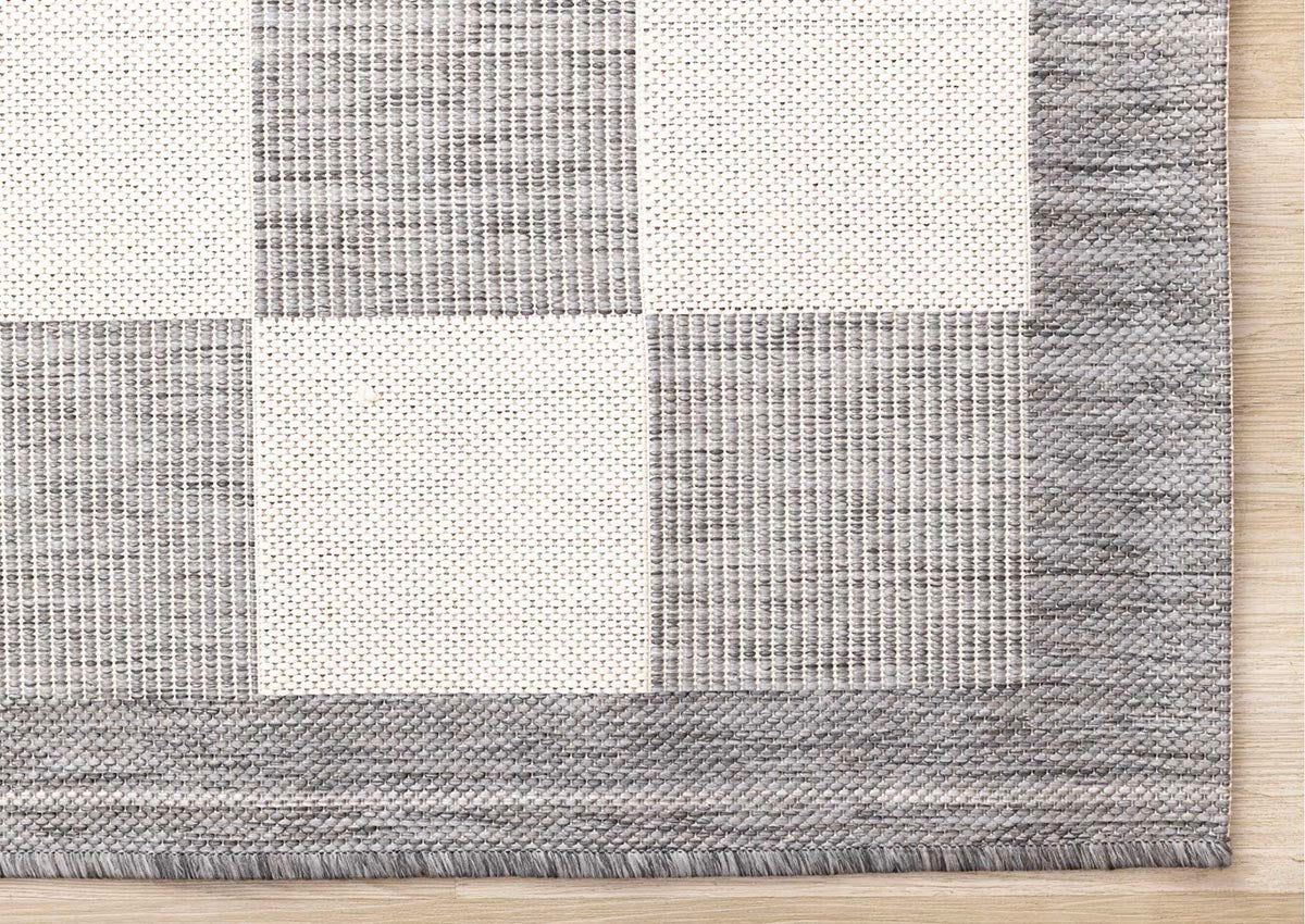 Checkered Outdoor Carpet - Light Grey/Cream