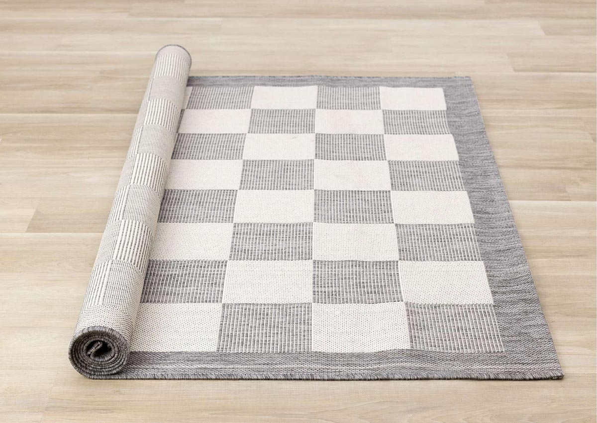 Checkered Outdoor Carpet - Light Grey/Cream
