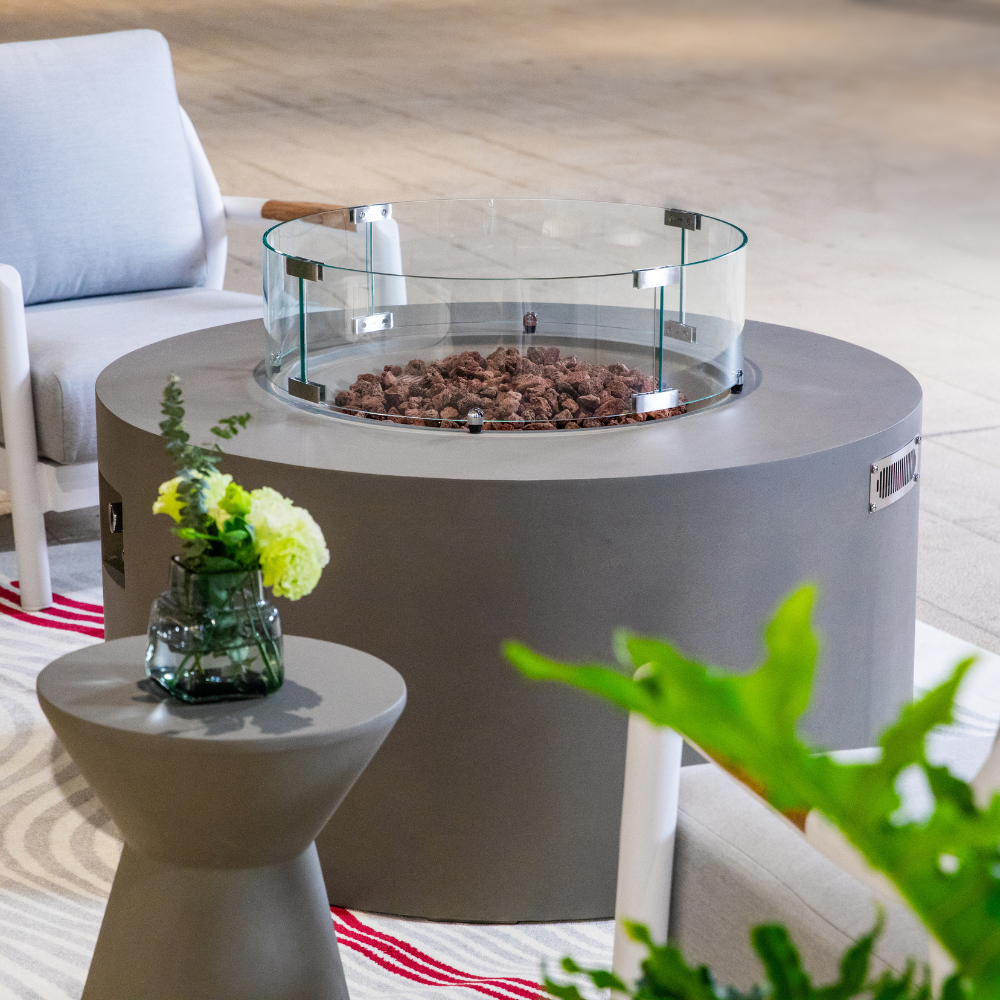 Pacaya Light Grey Cast Concrete Fire Table