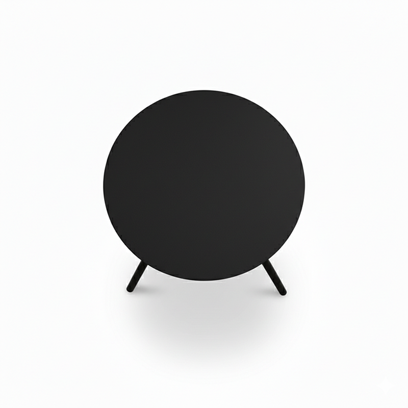 Black round table with legs on a white background