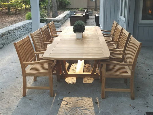 Compass 9pc Teak Dining Set with Dual Extension Table