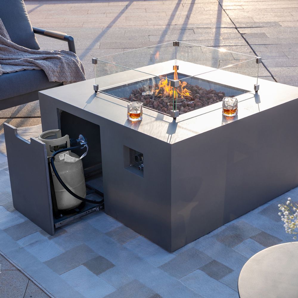 Rocky Light Grey Cast Concrete Fire Table