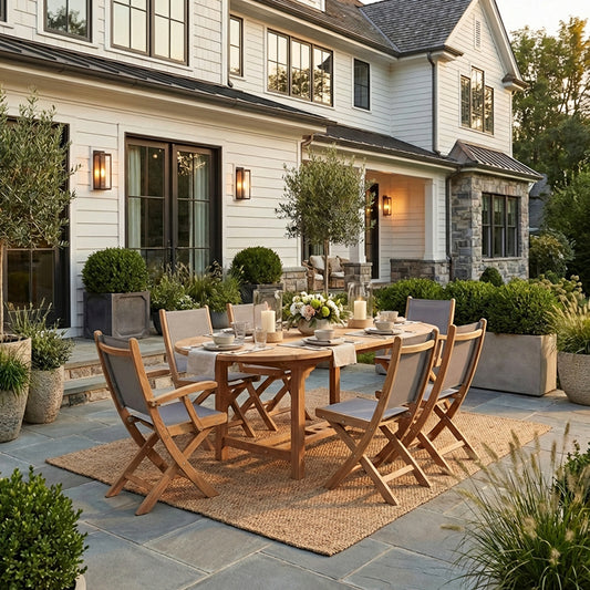 Sailmate 7pc Oval Teak Dining Set with Single Leaf Extension Table