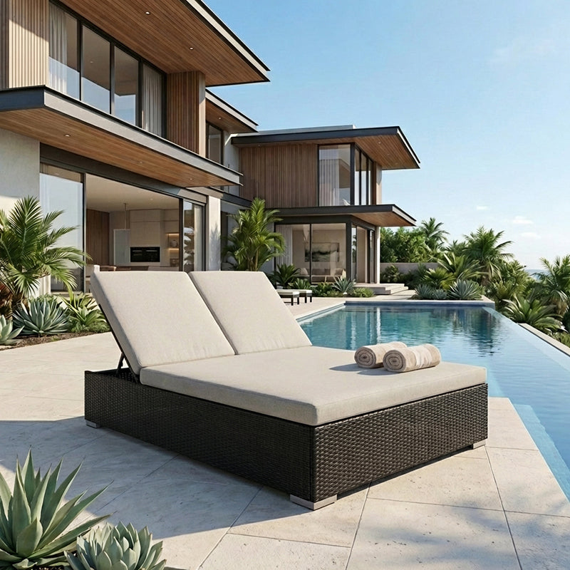Universal Wicker Double Chaise Lounge - Caviar Black