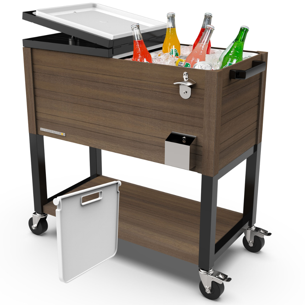 Woodgrain Rolling Patio Cooler with Divider