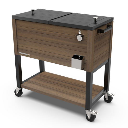 Woodgrain Rolling Patio Cooler with Divider