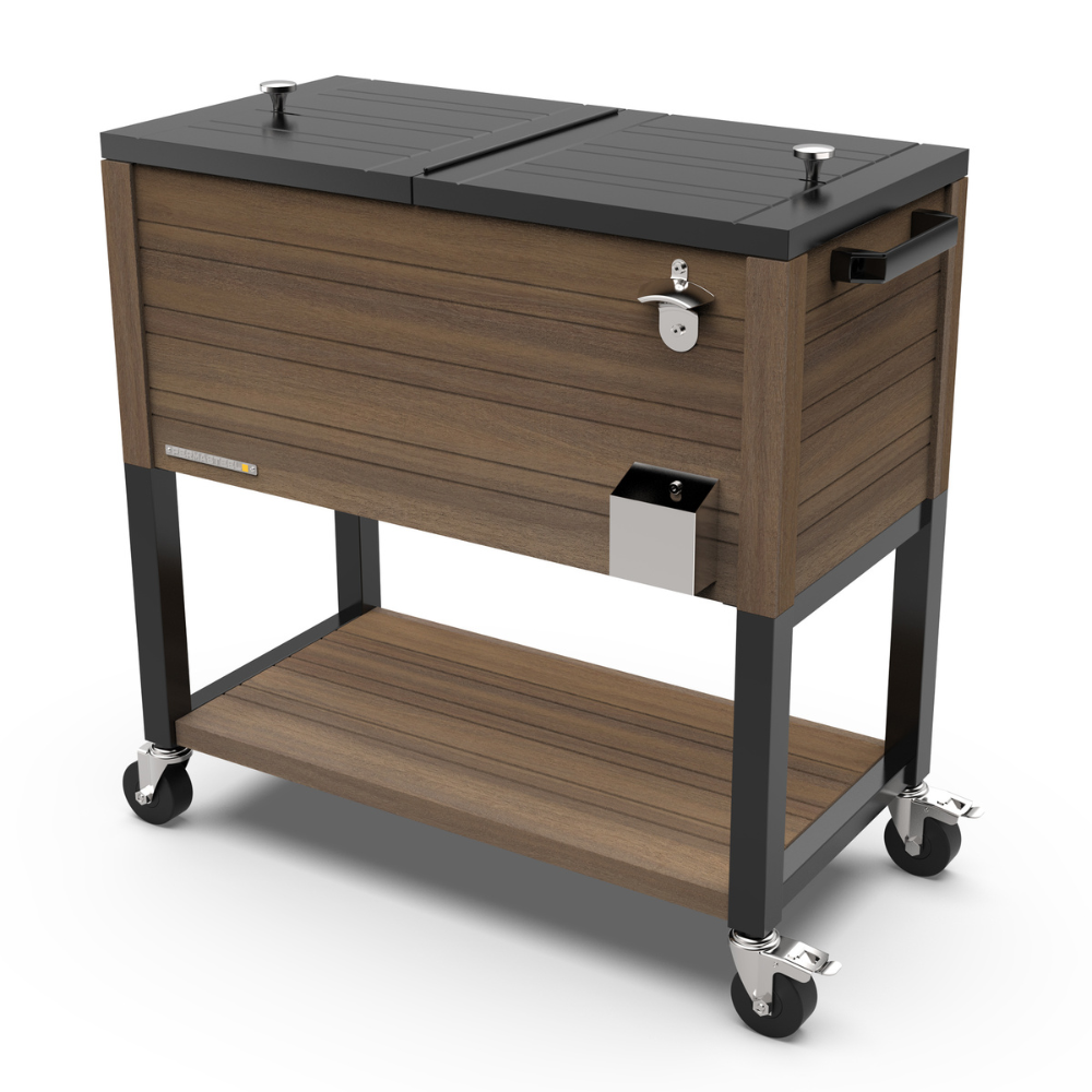Woodgrain Rolling Patio Cooler with Divider