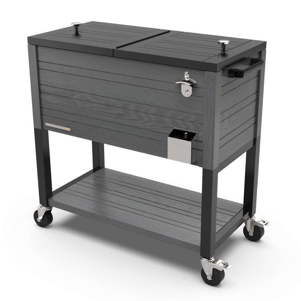 Woodgrain Rolling Patio Cooler with Divider