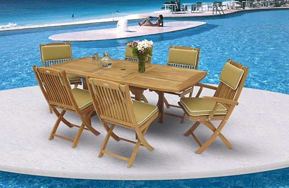 Sailor 7pc Teak Dining Set with Single Leaf Extension Table