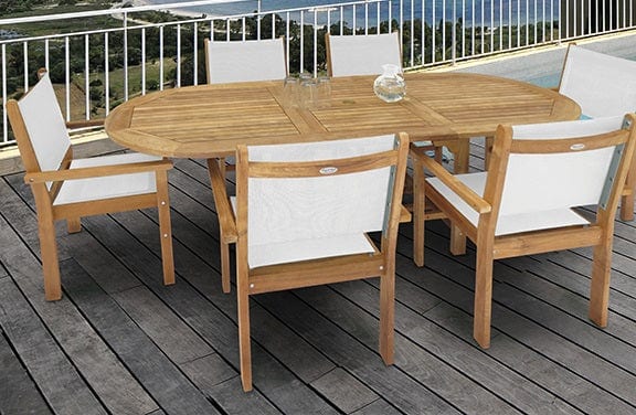 Captiva 7pc Oval Teak Dining Set with Single Leaf Extension Table